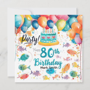 Invitación Amante de la pesca Cumpleaños 80 años Acuarela