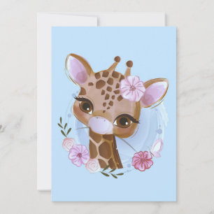 Invitación Amante de las jirafas adorable jirafa bebé con flo