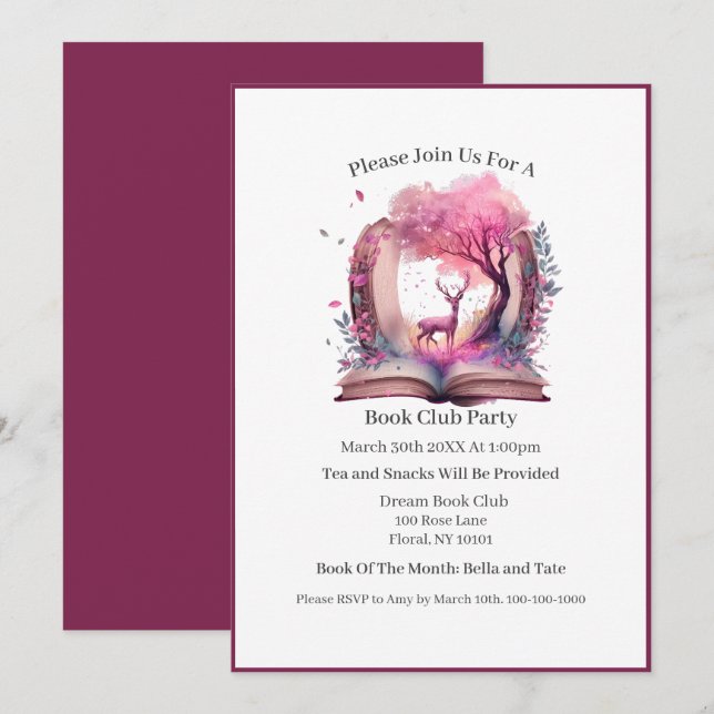 Invitación Amante de Libros de Fantasía, Club de Lectura (Anverso / Reverso)