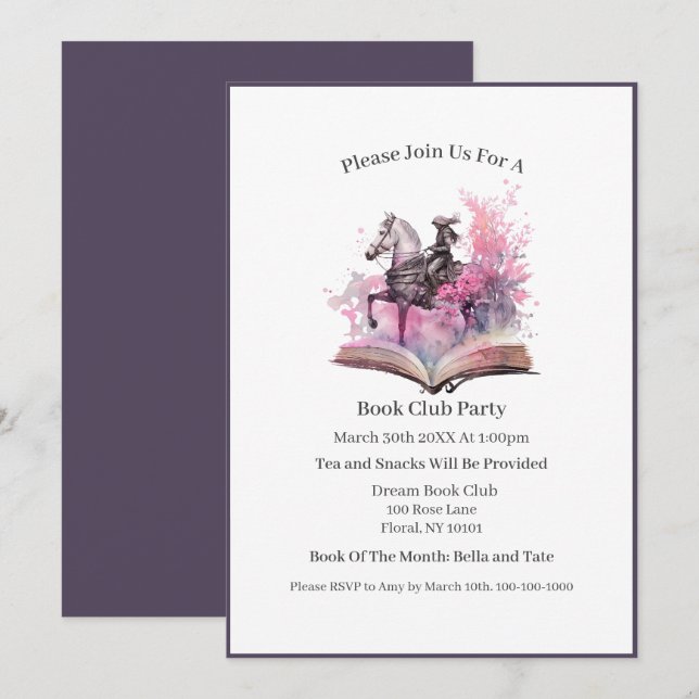 Invitación Amante de Libros de Fantasía, Club de Lectura (Anverso / Reverso)