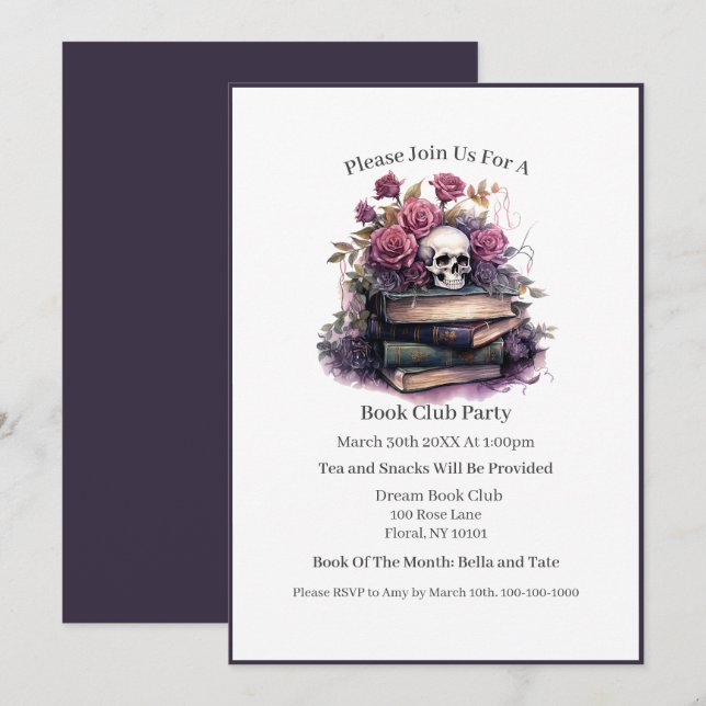 Invitación Amante de Libros de Romance Oscuro, Club de Lectur (Anverso / Reverso)