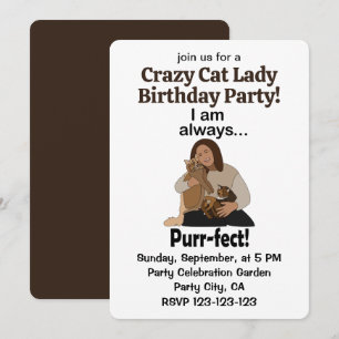 Invitación Amante de los Gatos Soy una Loca Señora de los Gat