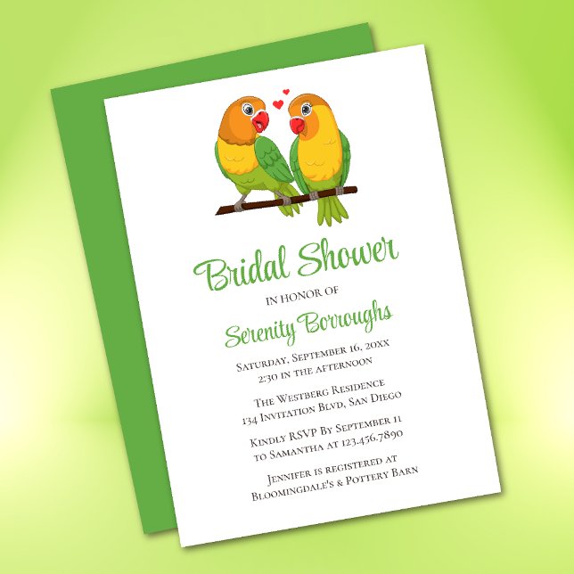 Invitación Amantes Amor Verde Amarillo Aves Ducha De Novias (Subido por el creador)