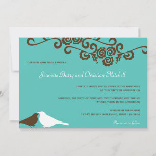 Invitación Amantes amores verde azulados boda moderno y elega