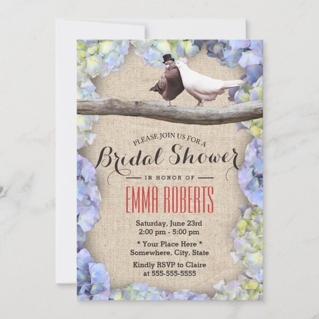 Invitación Amantes Clásicos Hydrangea Flores Ducha Bridal (Anverso)