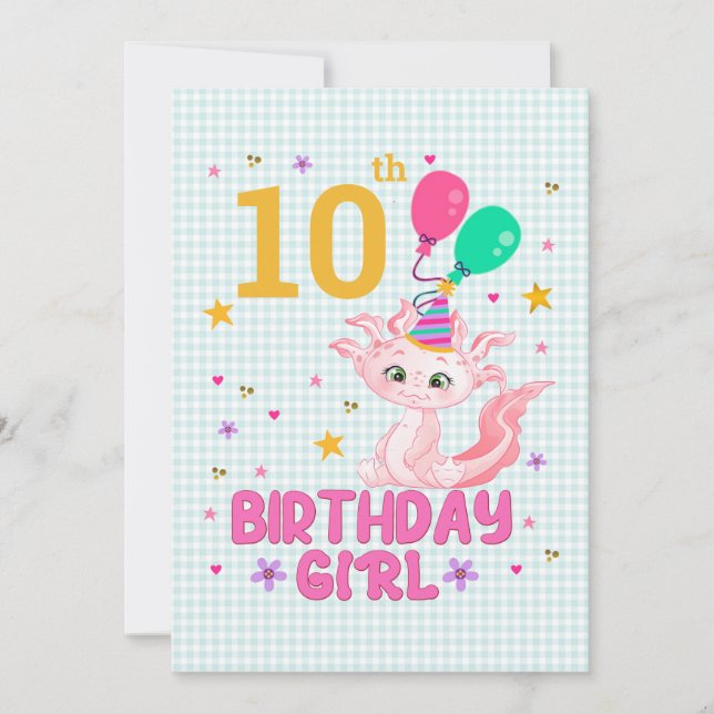 Invitación Amantes de Axolotl Chica de cumpleaños Salamander  (Anverso)