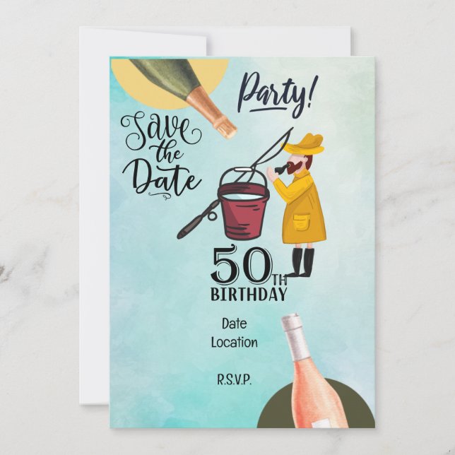 Invitación Amantes de la pesca 50 cumpleaños (Anverso)