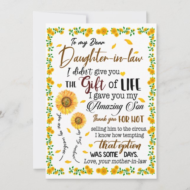 Invitación Amantes de las hijas | Para mi querida nuera (Anverso)