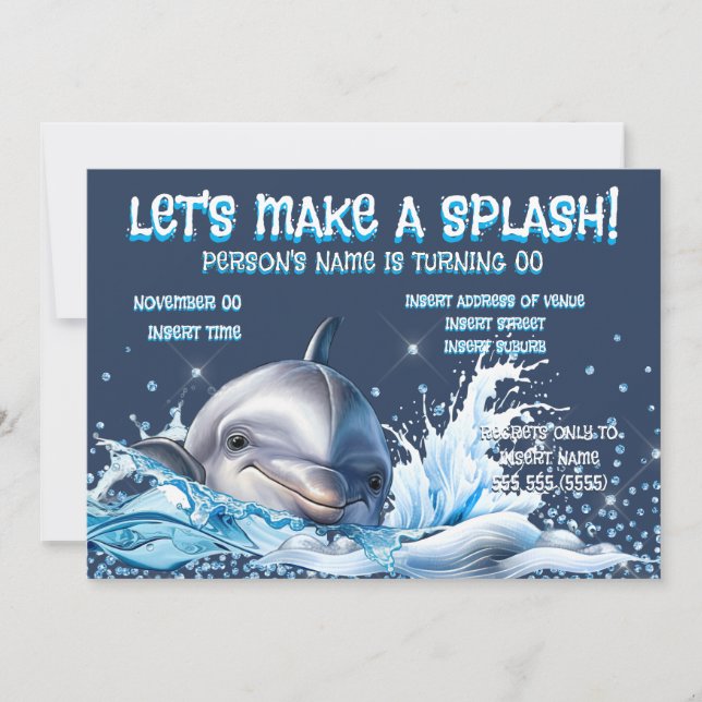 Invitación Amantes de los delfines brillo cumpleaños océano s (Anverso)