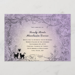 Invitación Amantes del Gato Boda de Vintage de Lavanda Ornate