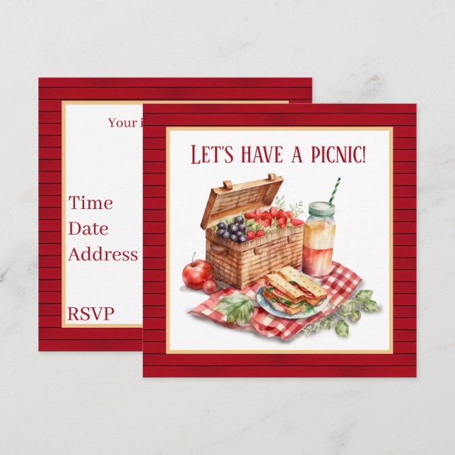 Invitación Amantes del picnic de madera de Faux (Anverso / Reverso)