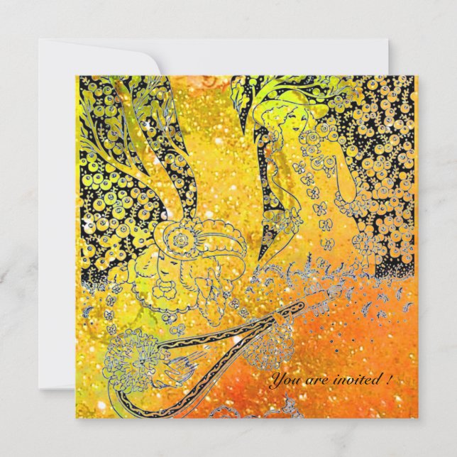 INVITACIÓN AMANTES ROMÁNTICOS, ROMANCE EN CHISPAS DE NARANJA  (Anverso)