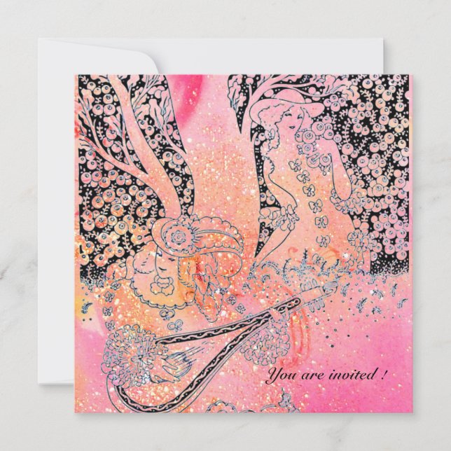 Invitación AMANTES ROMÁNTICOS, ROMANCE EN DESTELLOS DE FUCsia (Anverso)