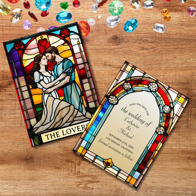 Invitación Amantes Tarot Estilo Vidrio Manchado Boda Europeo (Subido por el creador)