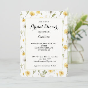 Invitación Amapolas Blancas Amarillas Flores Baño Nupcial