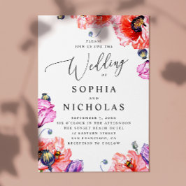 Invitación Amapolas. Código QR + acuarela floral roja para bo