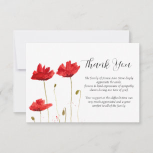 Invitación Amapolas de simpatía flores rojas Funeral agradeci