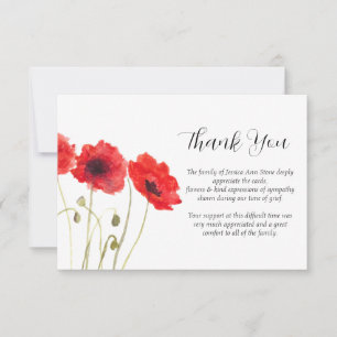 Invitación Amapolas de simpatía flores rojas Funeral Gracias 