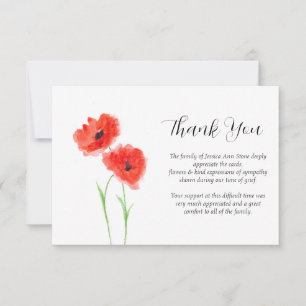 Invitación Amapolas de simpatía flores rojas funeral gracias 