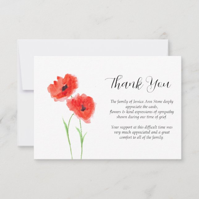 Invitación Amapolas de simpatía flores rojas funeral gracias  (Anverso)