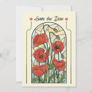 Invitación Amapolas de Vidrio Pintado Guarden la Fecha