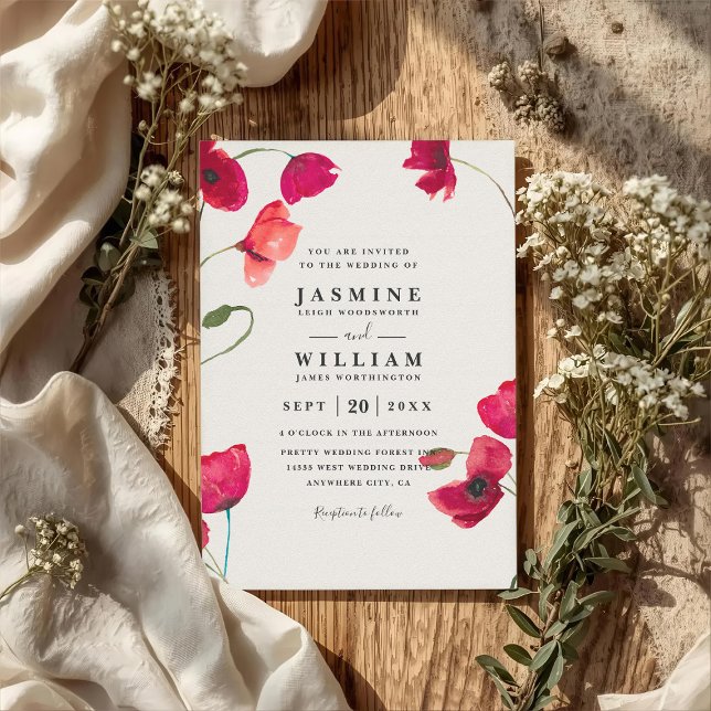 Invitación Amapolas Floral Romántico Chic Código QR Boda (Subido por el creador)