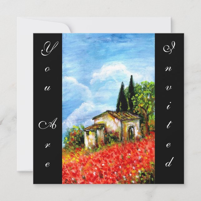 Invitación AMAPOLAS PAISAJE DE LA TOscana Campos de flores ro (Anverso)