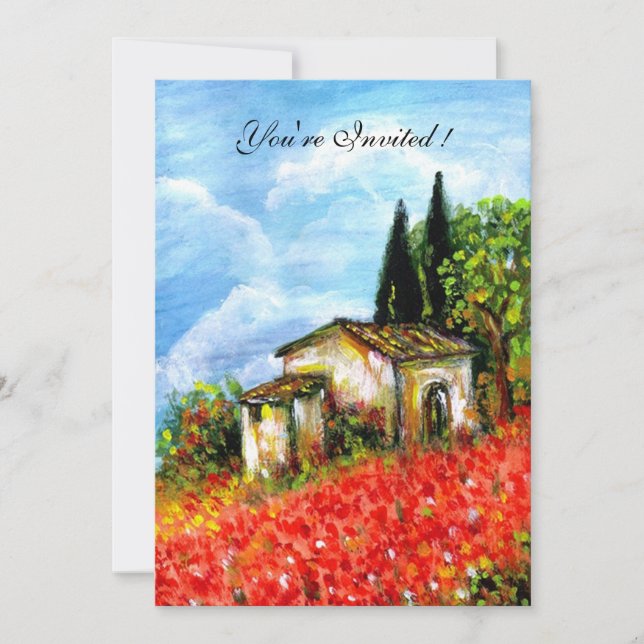 Invitación AMAPOLAS PAISAJE DE TOSCANA Campos de flores rojas (Anverso)