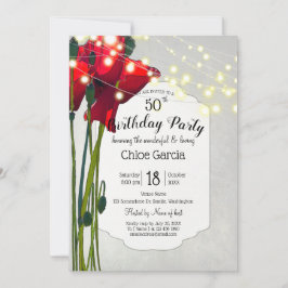 Invitación Amapolas Rojas Fiesta de Cumpleaños 50 | Gris