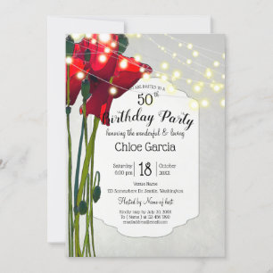 Invitación Amapolas Rojas Fiesta de Cumpleaños 50   Gris
