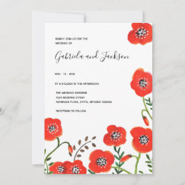 Invitación Amapolas rojas florales boda moderna