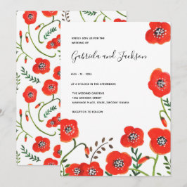 Invitación Amapolas rojas florales boda moderna