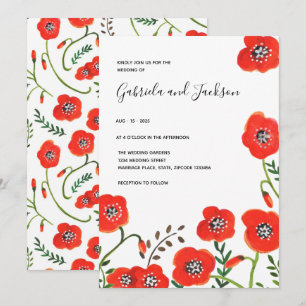 Invitación Amapolas rojas florales boda moderna