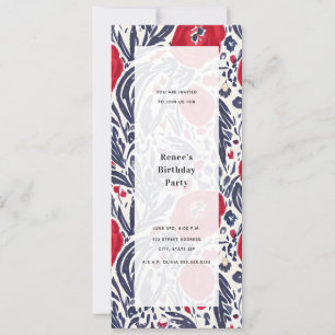 Invitación Amapolas Rojo Blanco & Azul Fiesta Genérica