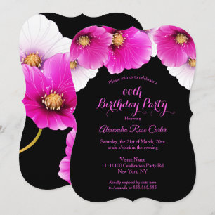 Invitación Amapolas rosadas florales Fiesta de cumpleaños neg