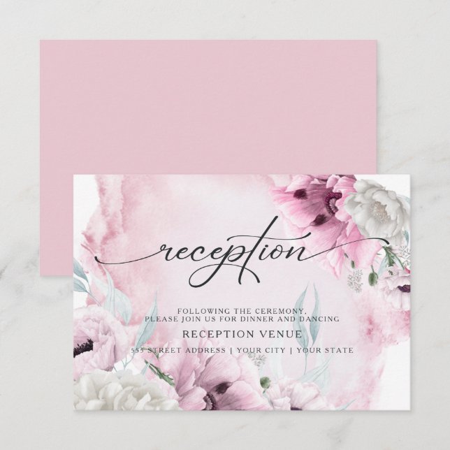 Invitación Amapolas rosadas rústicas Recepción de acuarela (Anverso / Reverso)