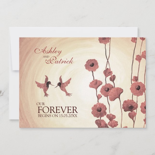 Invitación Amar a los Hummingbirds y el Boda de las flores ro (Anverso)
