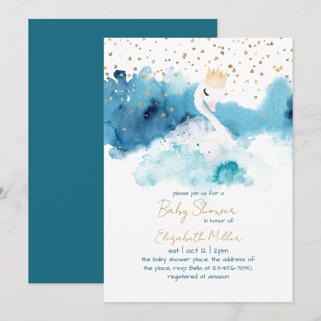 Invitación Amar el género de los cisnes en Baby Shower neutra (Anverso / Reverso)