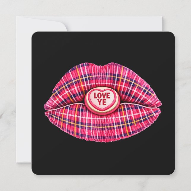 Invitación Amar tú beso labios tartán escocés rosa (Anverso)