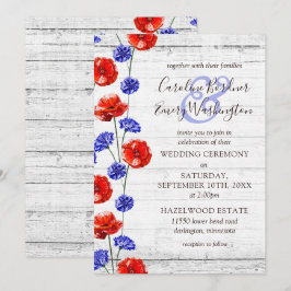 Invitación Amarilla Amapola y Centaurea Rustico Madera Floral