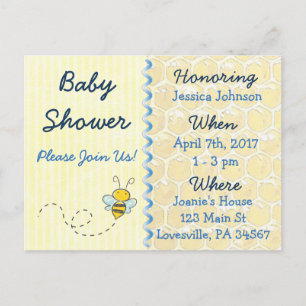 Invitación amarilla de Baby Shower del abejorro