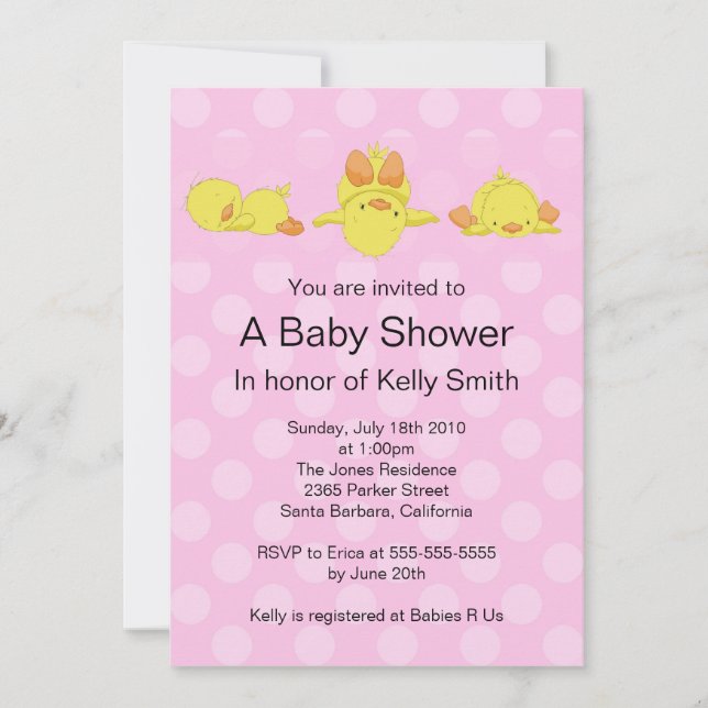 Invitación amarilla de Baby Shower del pato (Anverso)