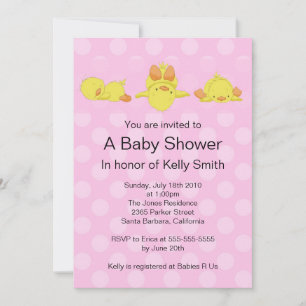 Invitación amarilla de Baby Shower del pato
