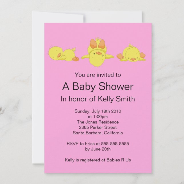 Invitación amarilla de Baby Shower del pato (Anverso)