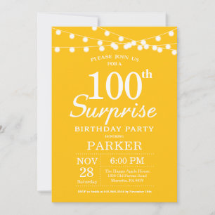 Invitación amarilla de cumpleaños número 100 sorpr
