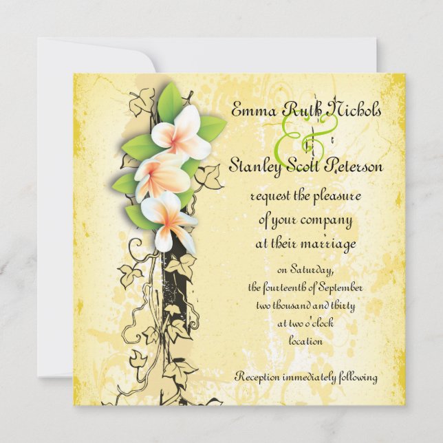 Invitación amarilla de hiedra blanca vintage (Anverso)