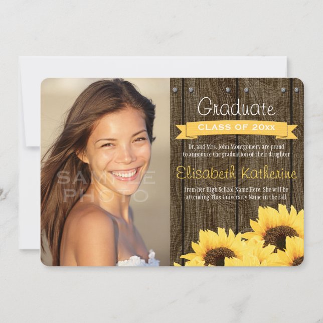 Invitación amarilla de la graduación del girasol (Anverso)