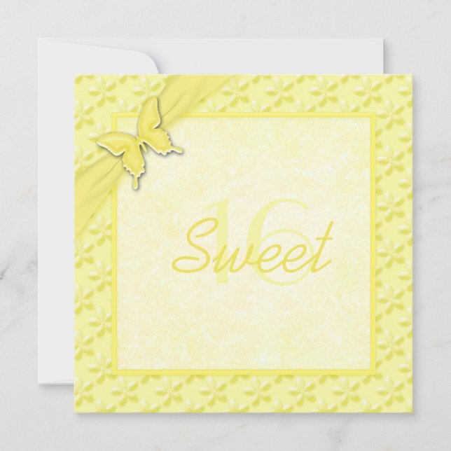 Invitación amarilla del dulce dieciséis de la (Anverso)