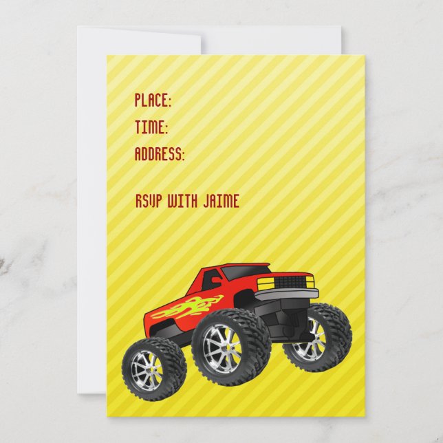 Invitación amarilla del monster truck (Anverso)
