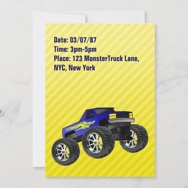 Invitación amarilla del monster truck (Anverso)
